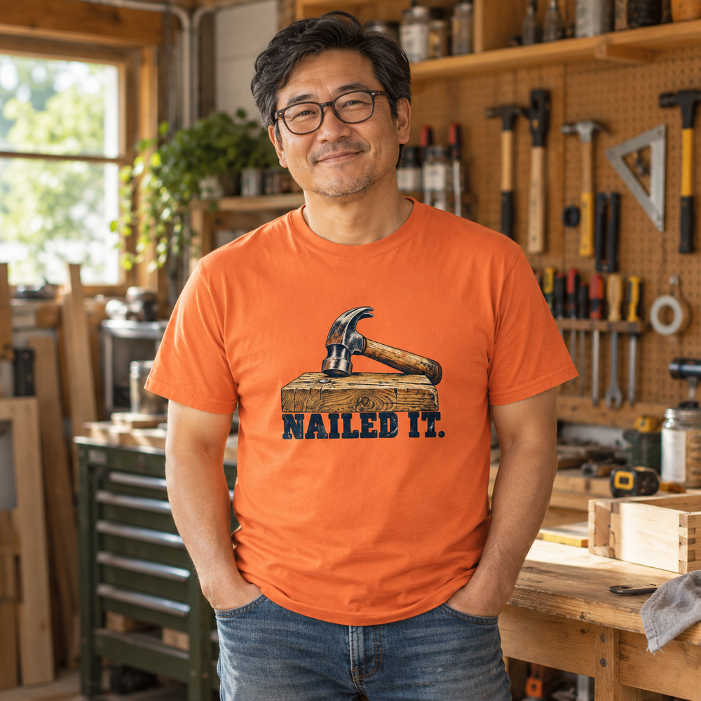 Dad wearing the Nailed It Tee