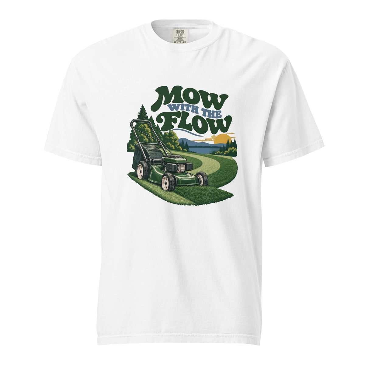mow with the flow in white, front