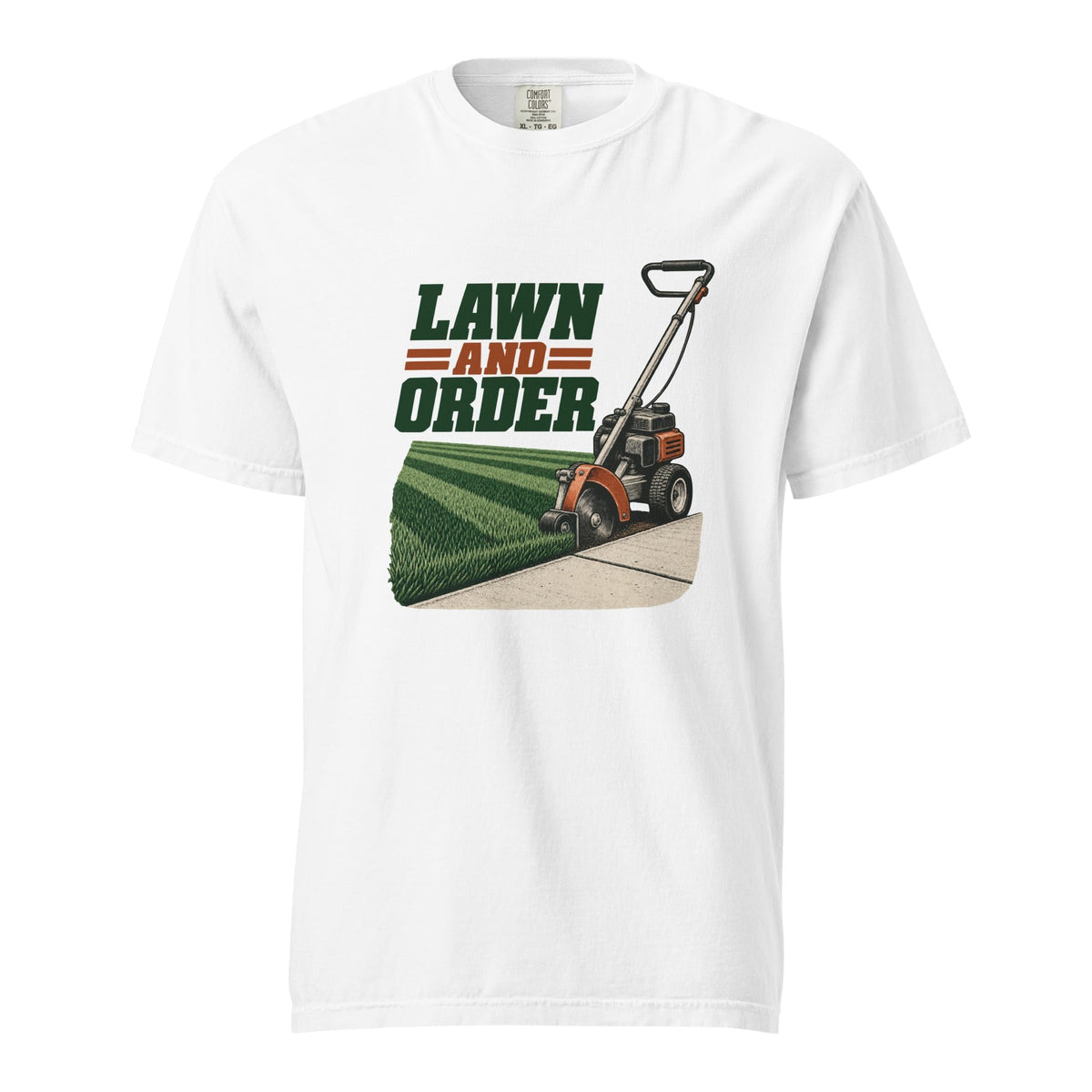 lawn and order in white, front
