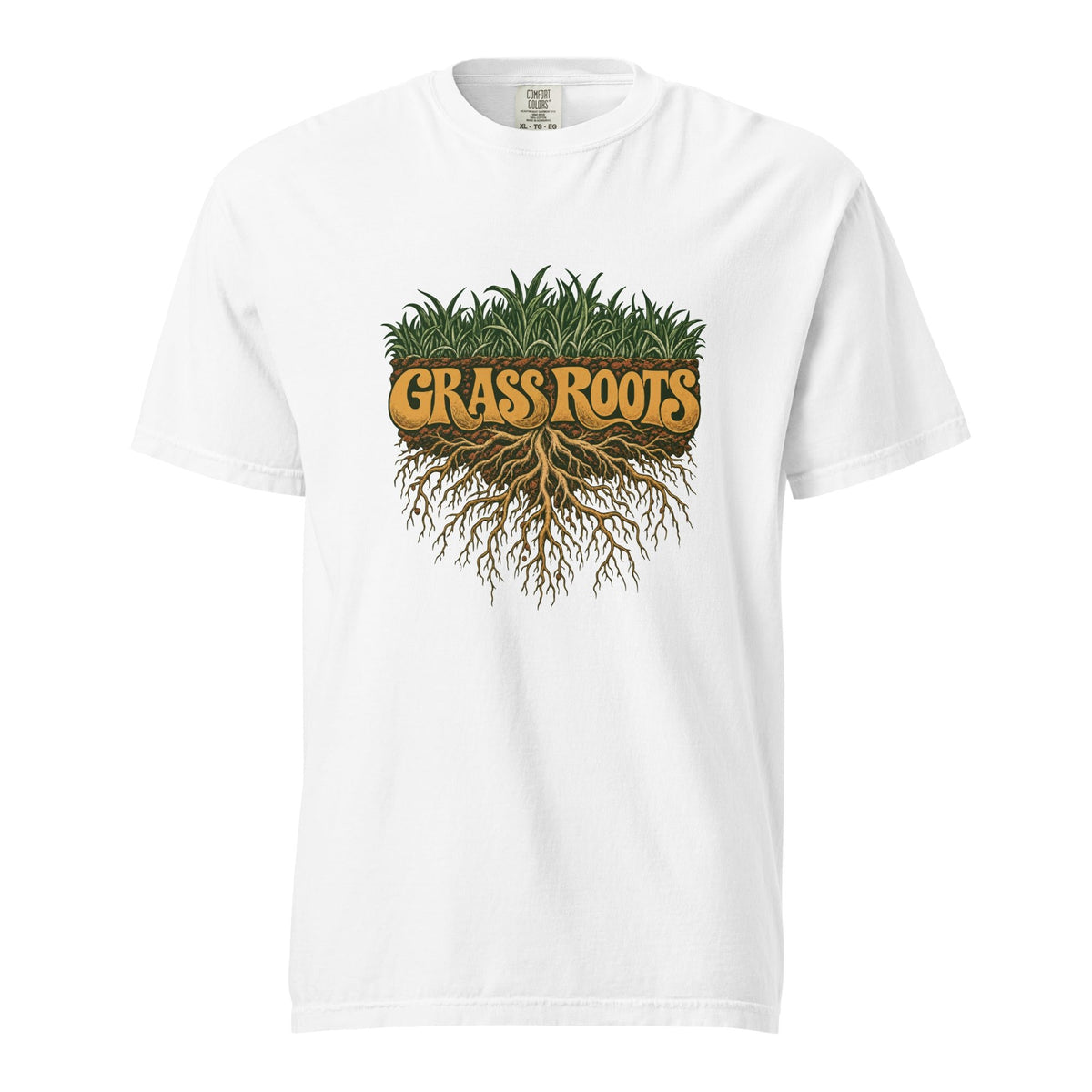 grass roots in white, front